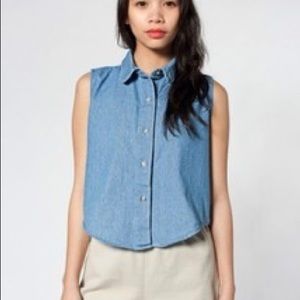Denim sleeveless crop top american apparel